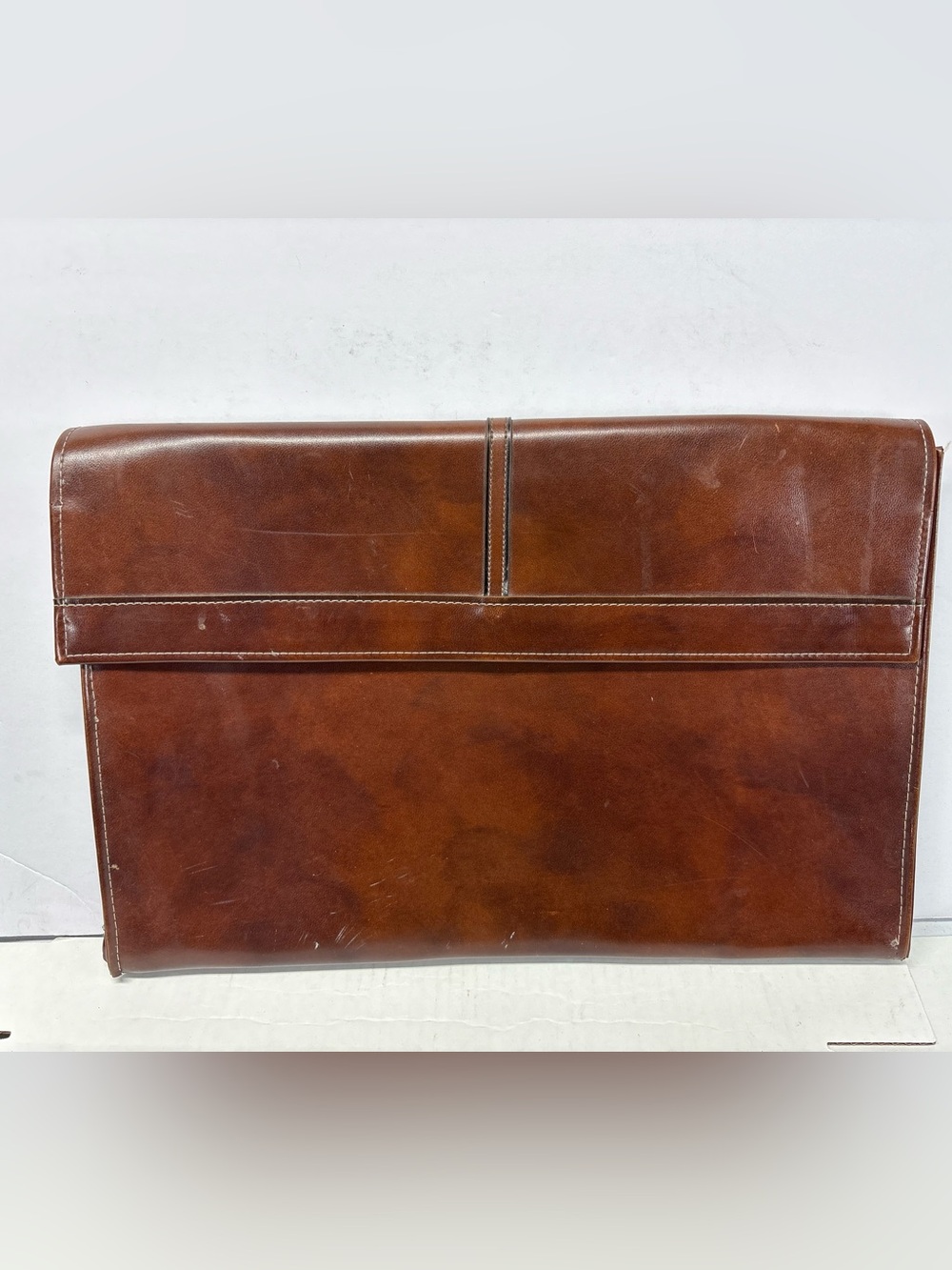 Vintage Brown Leather File Folder Portfolio Central Snap Clasp 80’s-90’s EUC